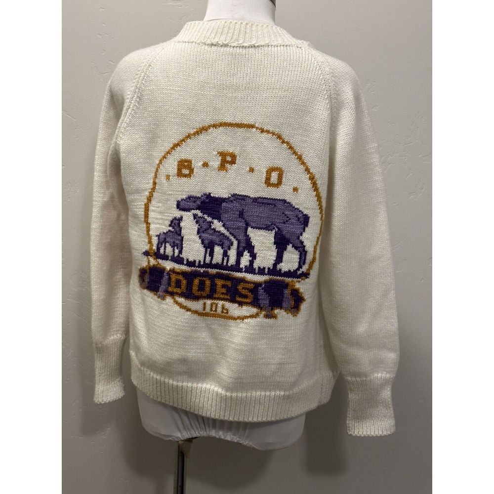 BPO DOES Benevolent Patriotic Order‎ Women's OOAK knit Cardigan Sweater sz. M/L